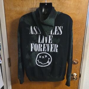 Assholes Live Forever Good Die Young Tye Dye Green/Black Hoodie Size Large